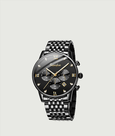 Men's luxury black stainless steel watch
