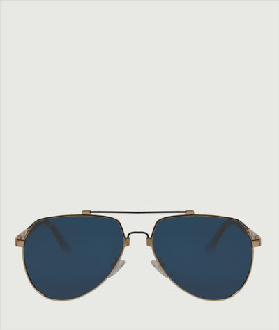 Oversized aviator sunglasses with blue lenses and gold frame. trendy and stylish