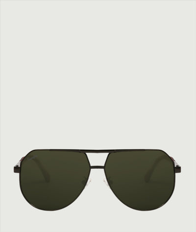 Oversized aviator sunglasses with green lenses and black frame, made with metal frame and polarised lenses.