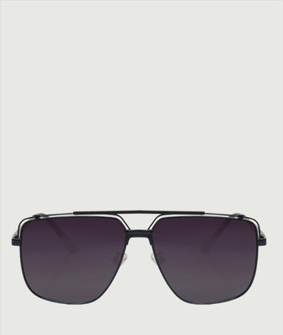 Trendy square style aviator sunglasses with black lenses and metal frame