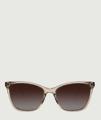 Nude cat eye sunglasses with gradient brown lenses