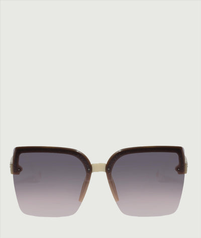 Oversized glam, trendy sunglasses with prupe tinted lenses and burgundy and cream frame