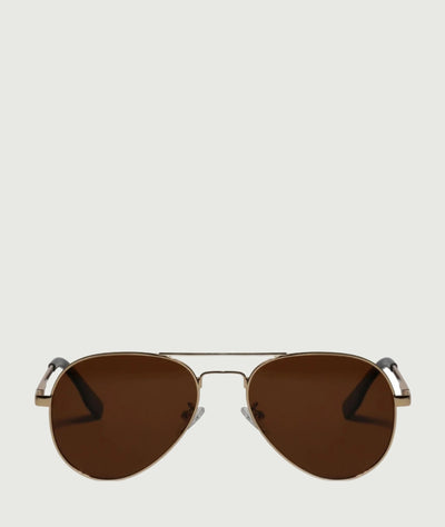 Classic medium fit aviator sunglasses with brown lenses and gold metal frame